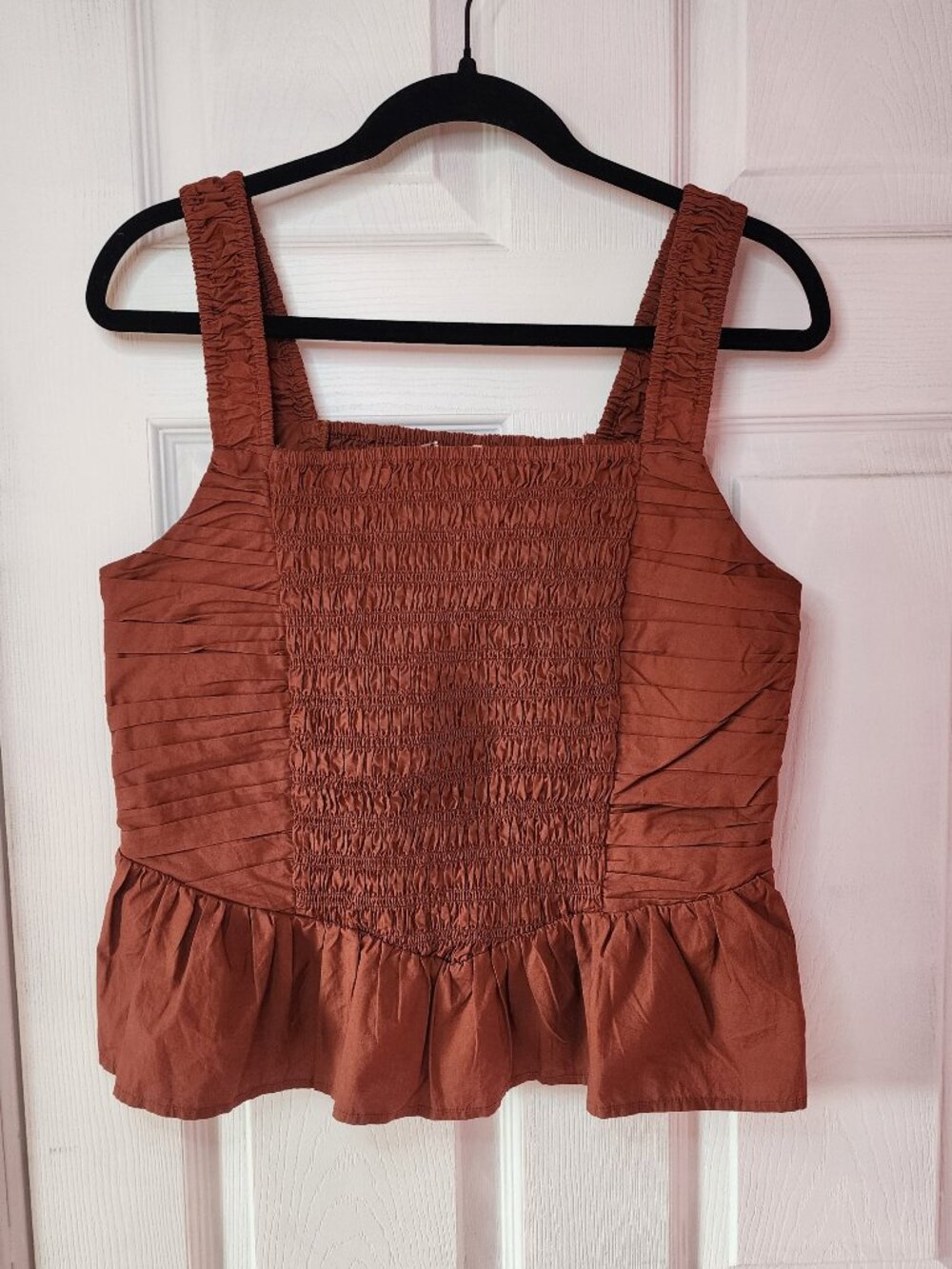 LOFT Rust Square Neck Smocked Sleeveless Top
